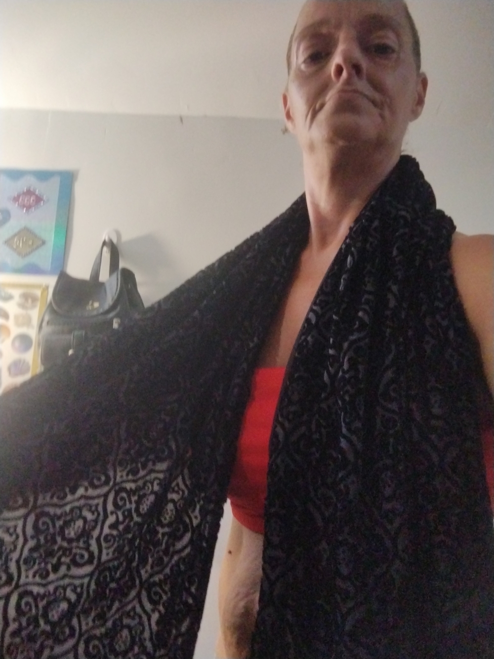 Plush Black Burnout Velvet & Silk Wrap Scarf - Picture 8 of 8
